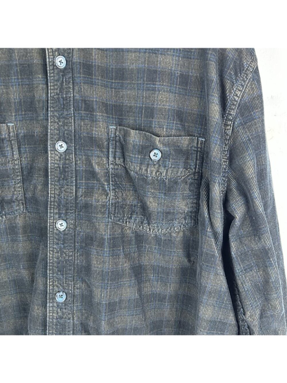 Carbon 2 Cobalt Shirt Mens L Blue Tan Plaid Corduroy Button Up Collared - Picture 3 of 10